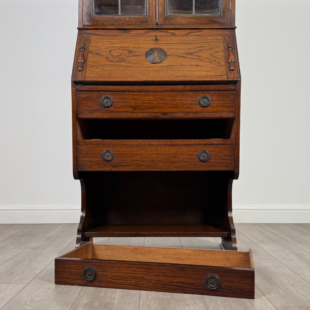  Antique 20th Century Bureau Bookcase In Oak  View XII