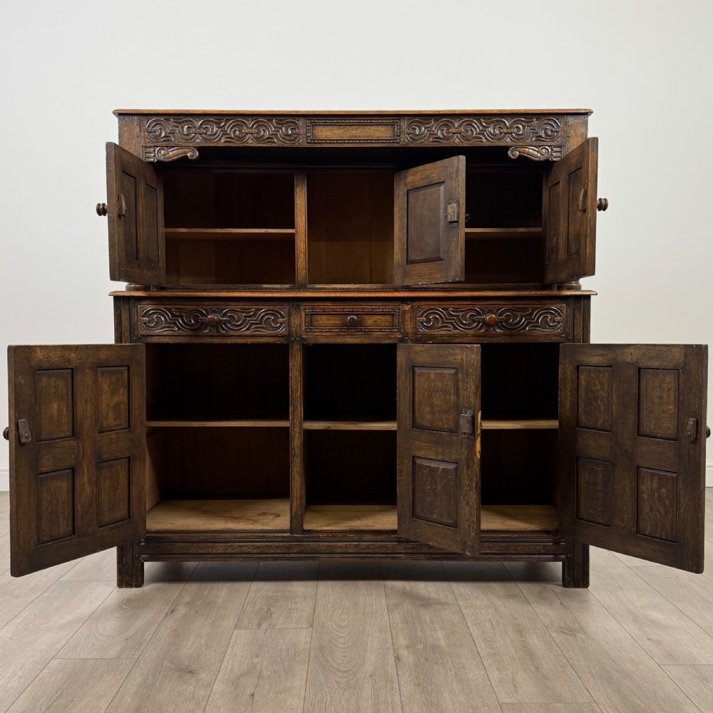 Antique 20th Century Fine Quality Court Cupboard In Oak View II