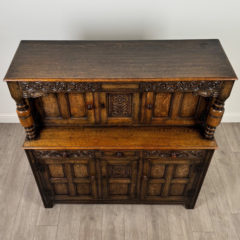 Antique 20th Century Fine Quality Court Cupboard In Oak View X