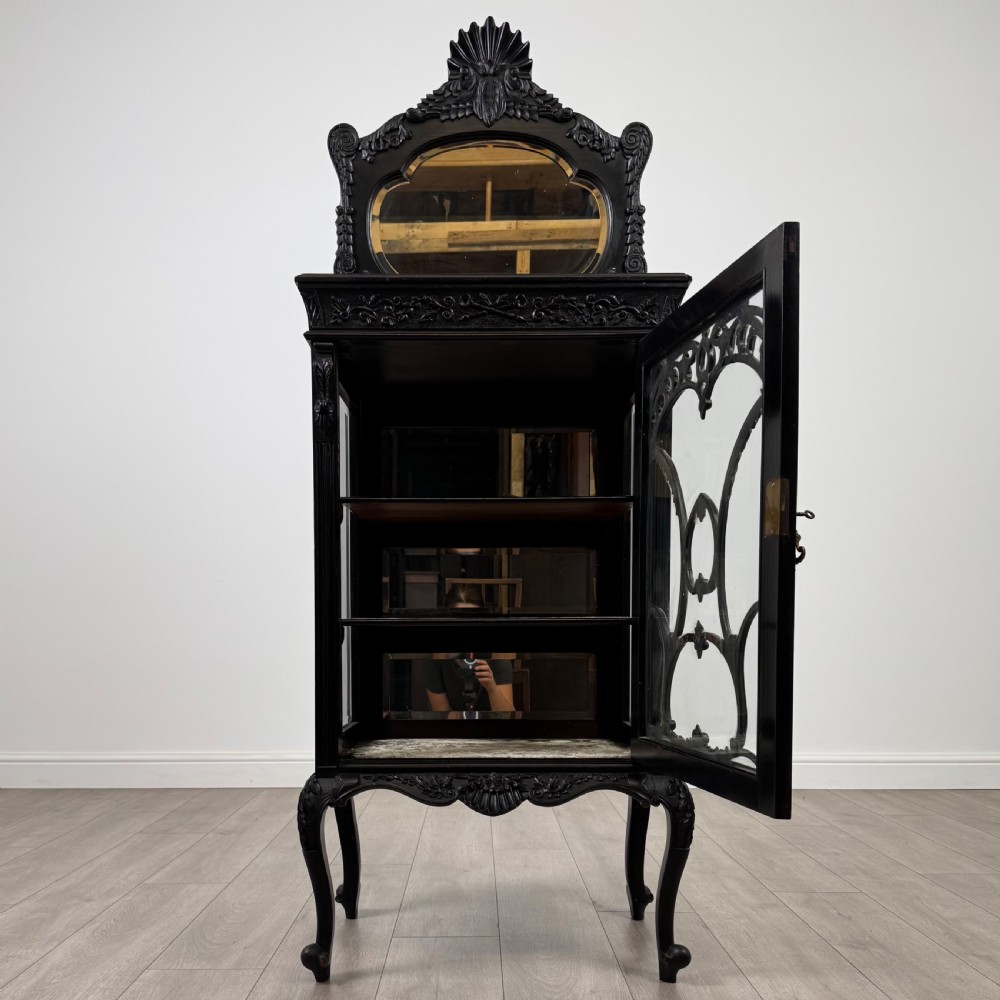 Antique 19th Century Good Quality Ebonised Display Cabinet  View II