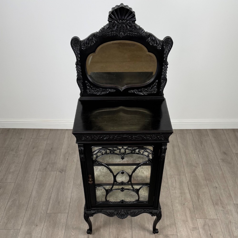 Antique 19th Century Good Quality Ebonised Display Cabinet  View X