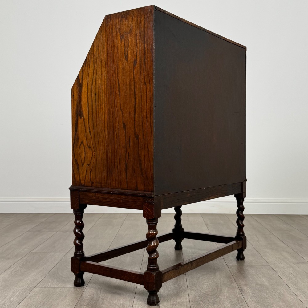 Antique 20th Century Barley Twist Bureau In Oak  View V