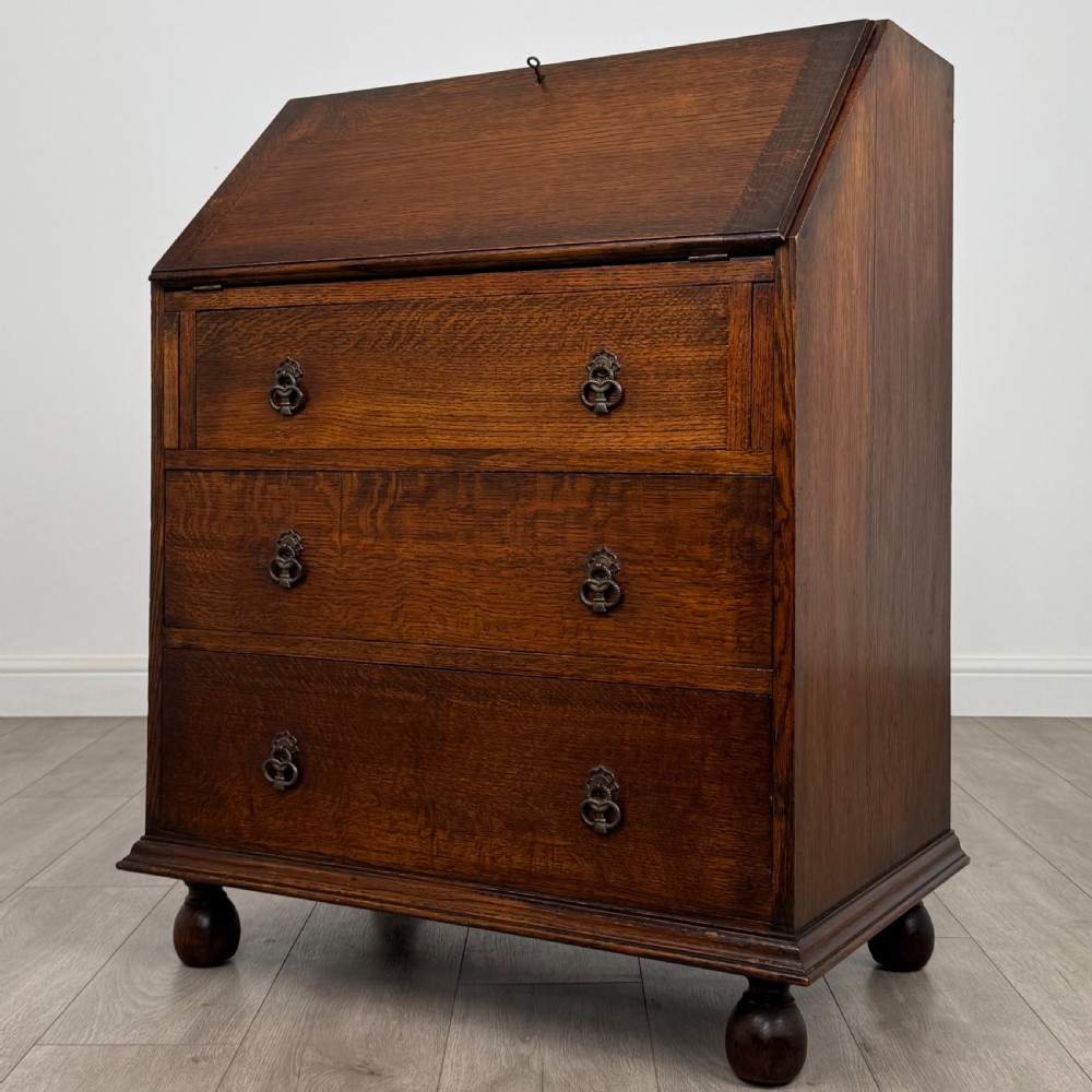 Antique 20th Century Good Quality Oak Bureau  View II