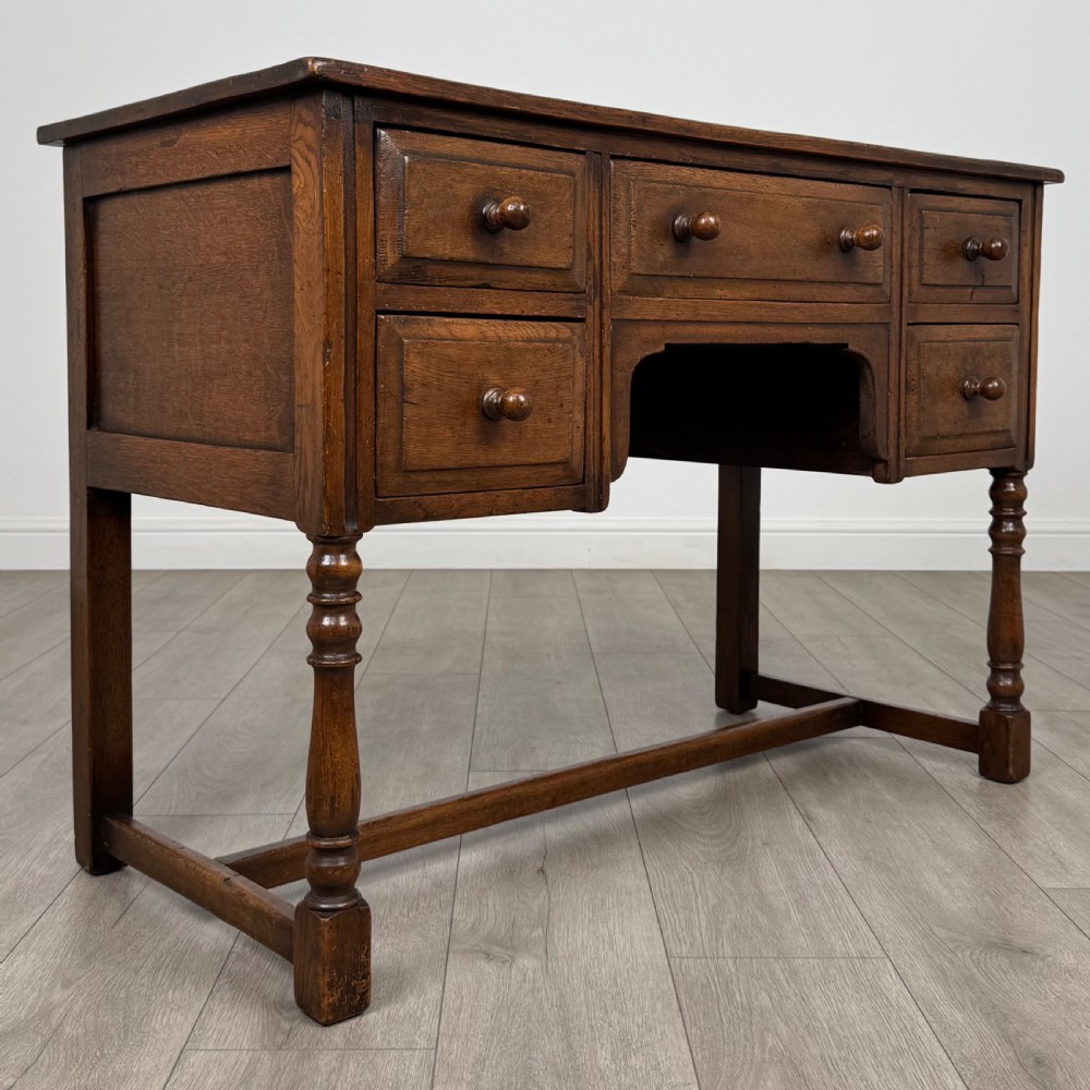  Antique 20th Century Good Quality Desk In Oak View IX