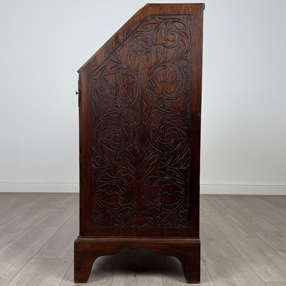  Antique 18th Century Heavily Carved Oak Bureau  View IV