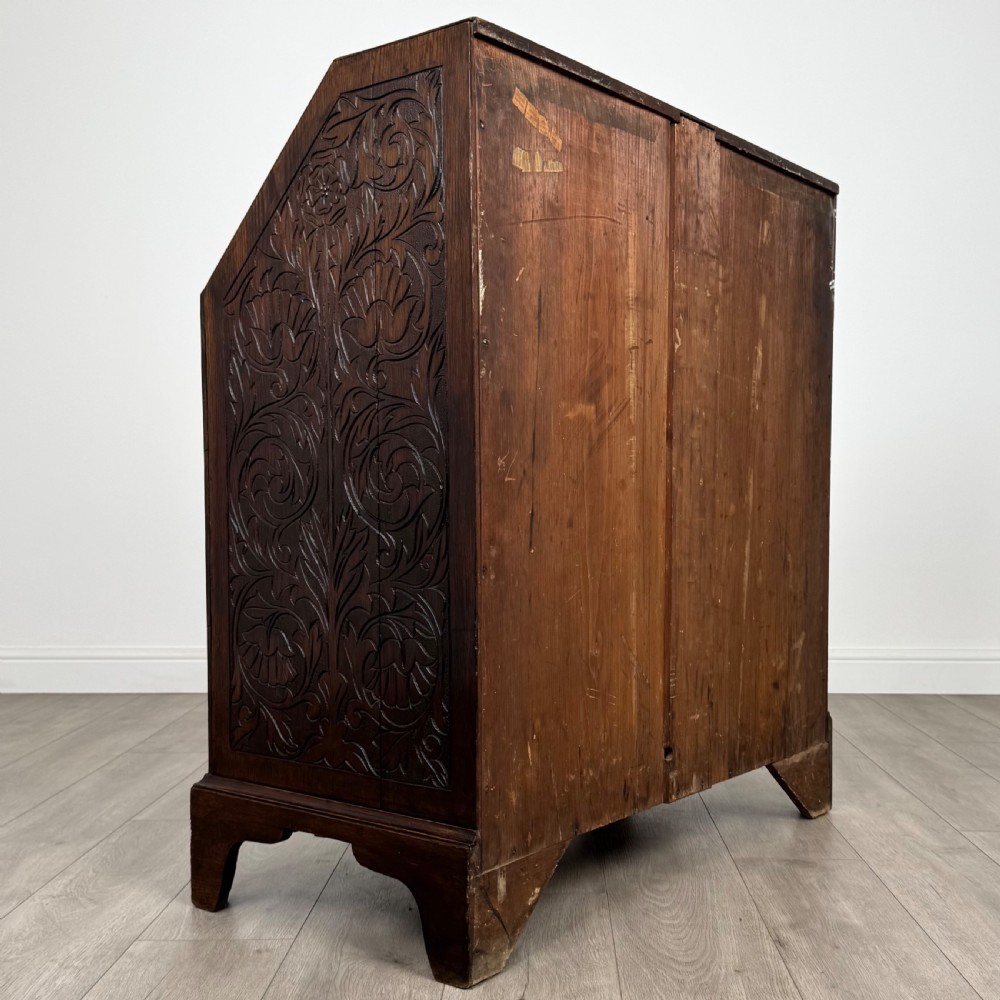  Antique 18th Century Heavily Carved Oak Bureau  View V