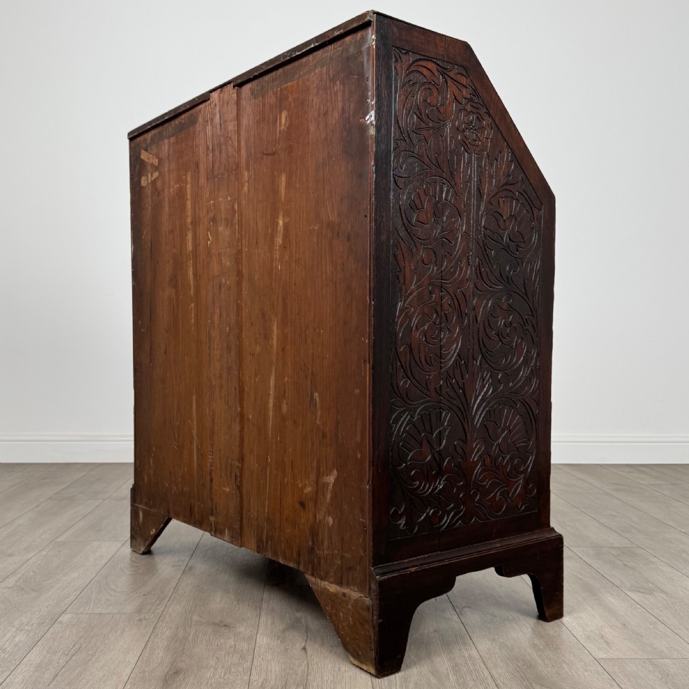  Antique 18th Century Heavily Carved Oak Bureau  View VII