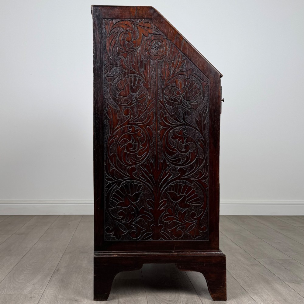  Antique 18th Century Heavily Carved Oak Bureau  View VIII