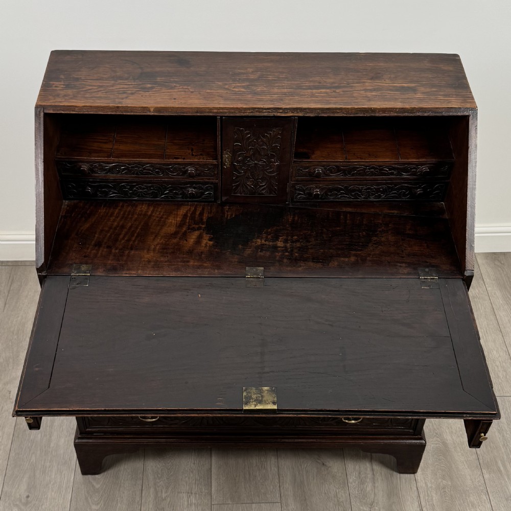  Antique 18th Century Heavily Carved Oak Bureau  View XI