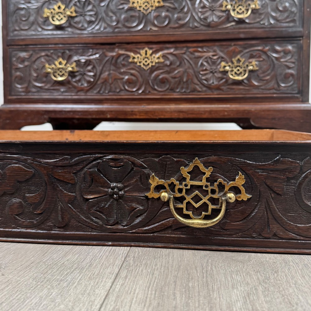  Antique 18th Century Heavily Carved Oak Bureau  View XIII