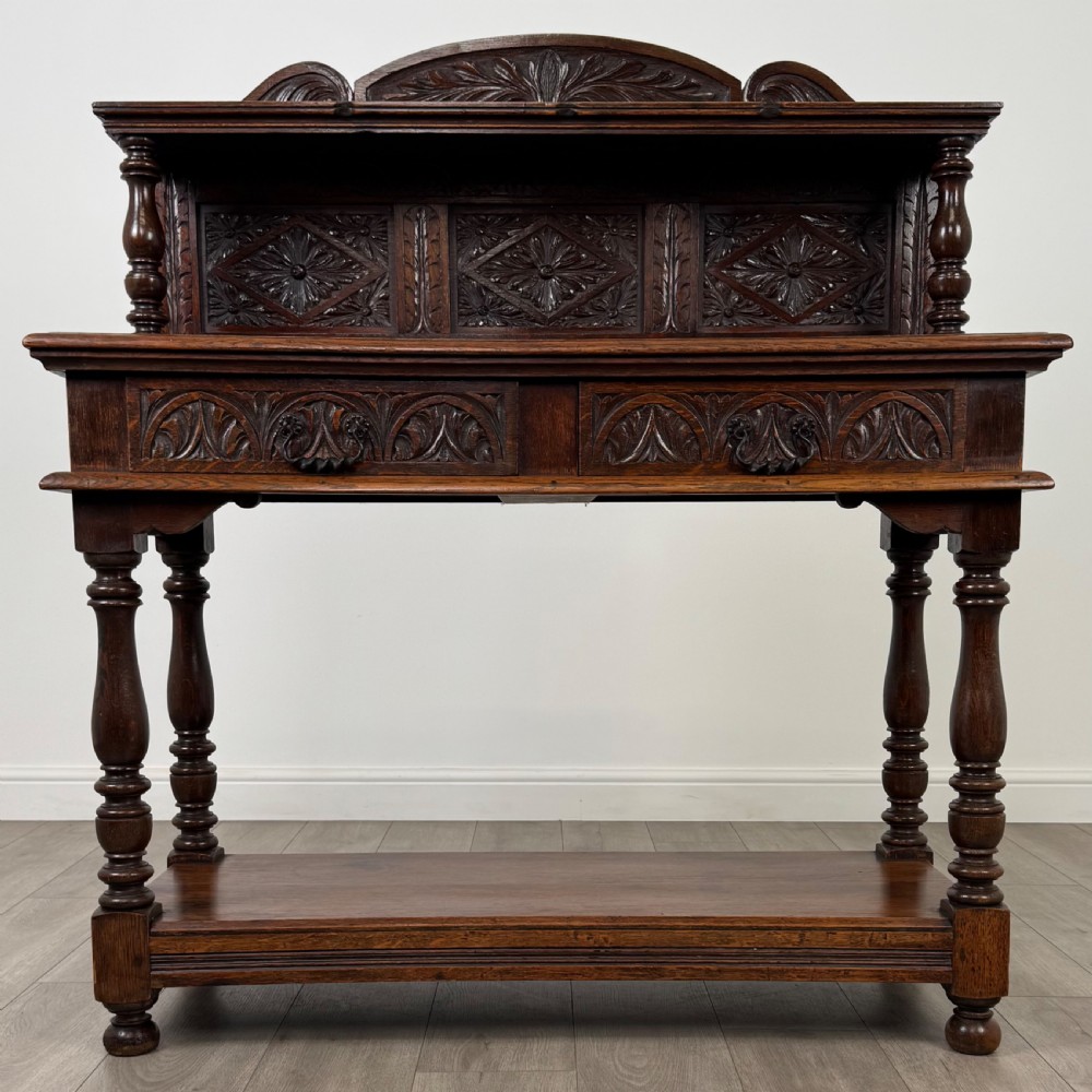 Antique 19th Century Heavily Carved Oak Side Table 