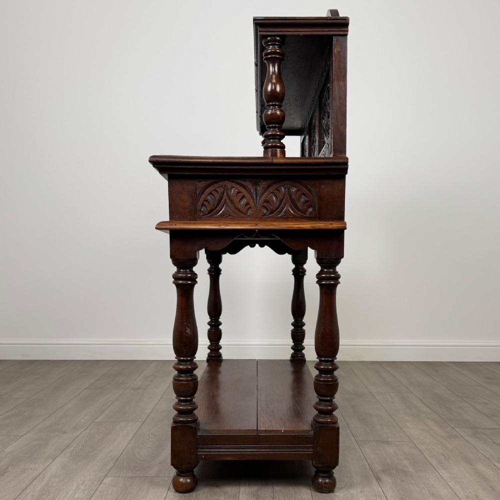 Antique 19th Century Heavily Carved Oak Side Table  View III