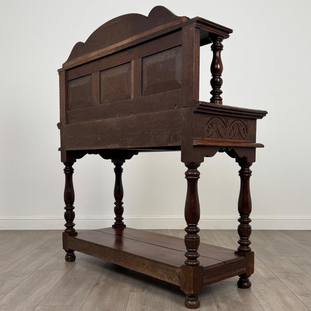 Antique 19th Century Heavily Carved Oak Side Table  View VI
