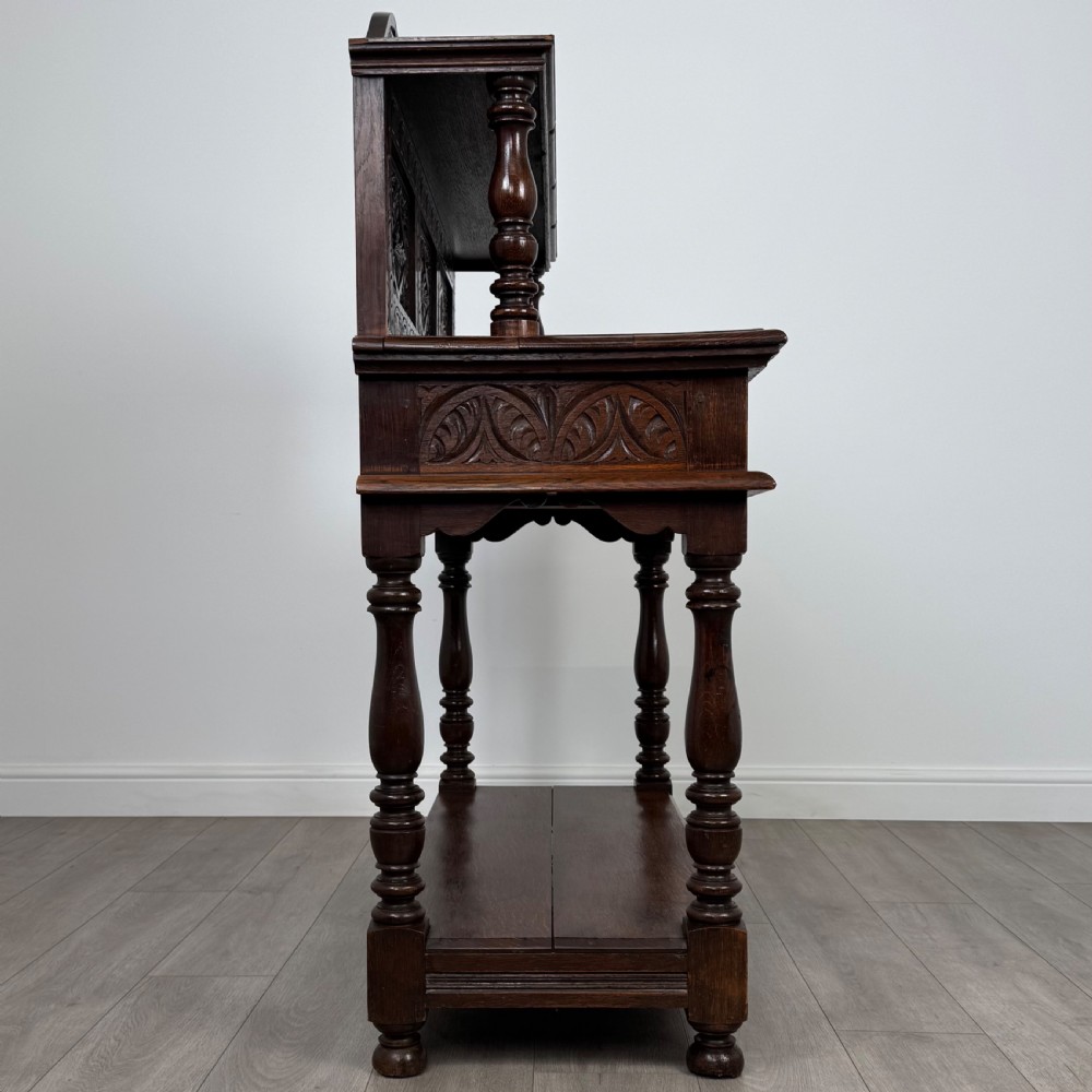 Antique 19th Century Heavily Carved Oak Side Table  View VII
