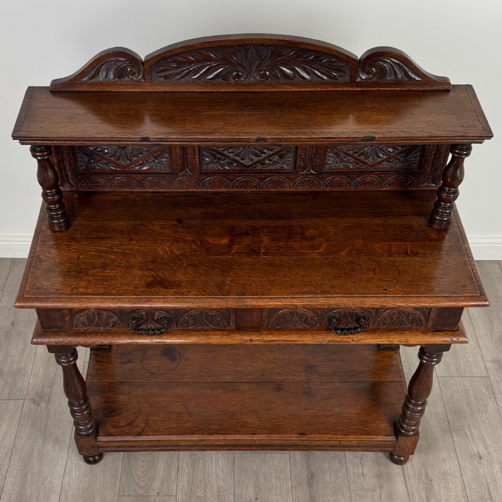 Antique 19th Century Heavily Carved Oak Side Table  View IX