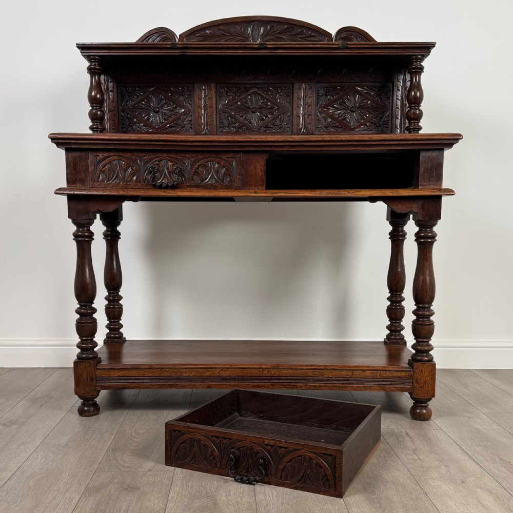 Antique 19th Century Heavily Carved Oak Side Table  View X