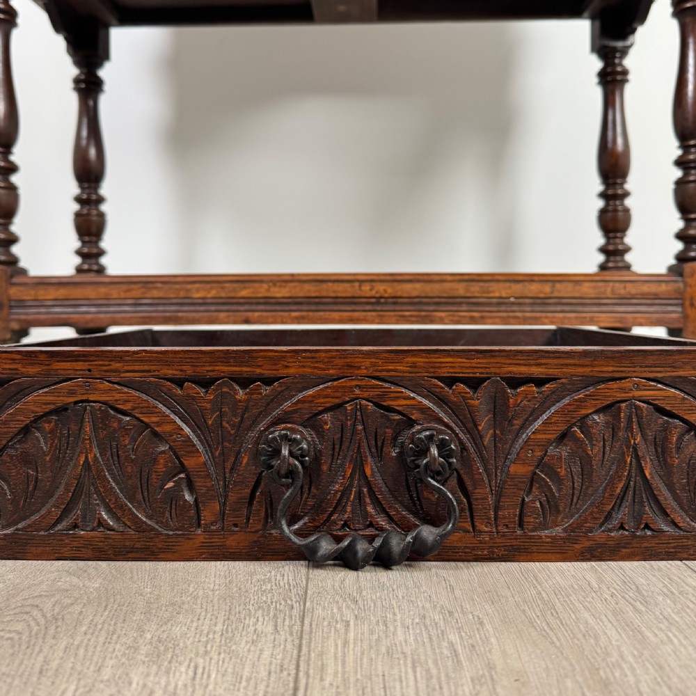Antique 19th Century Heavily Carved Oak Side Table  View XI