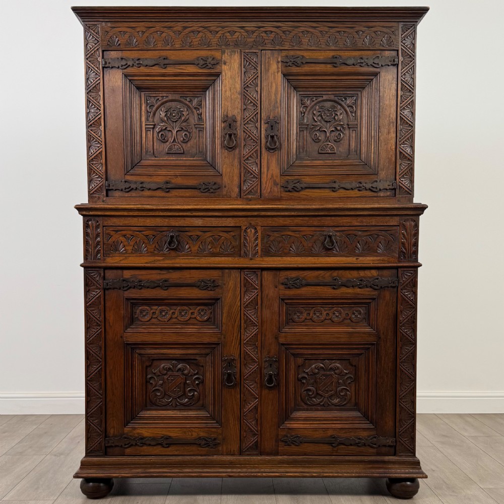 Antique 19th Century Good Quality Carved Oak Cupboard
