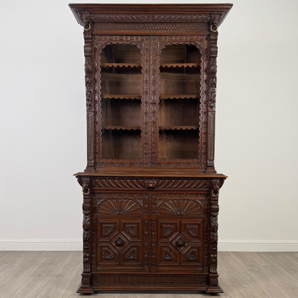 Antique 19th Century Renaissance Revival Bookcase In Oak  View II