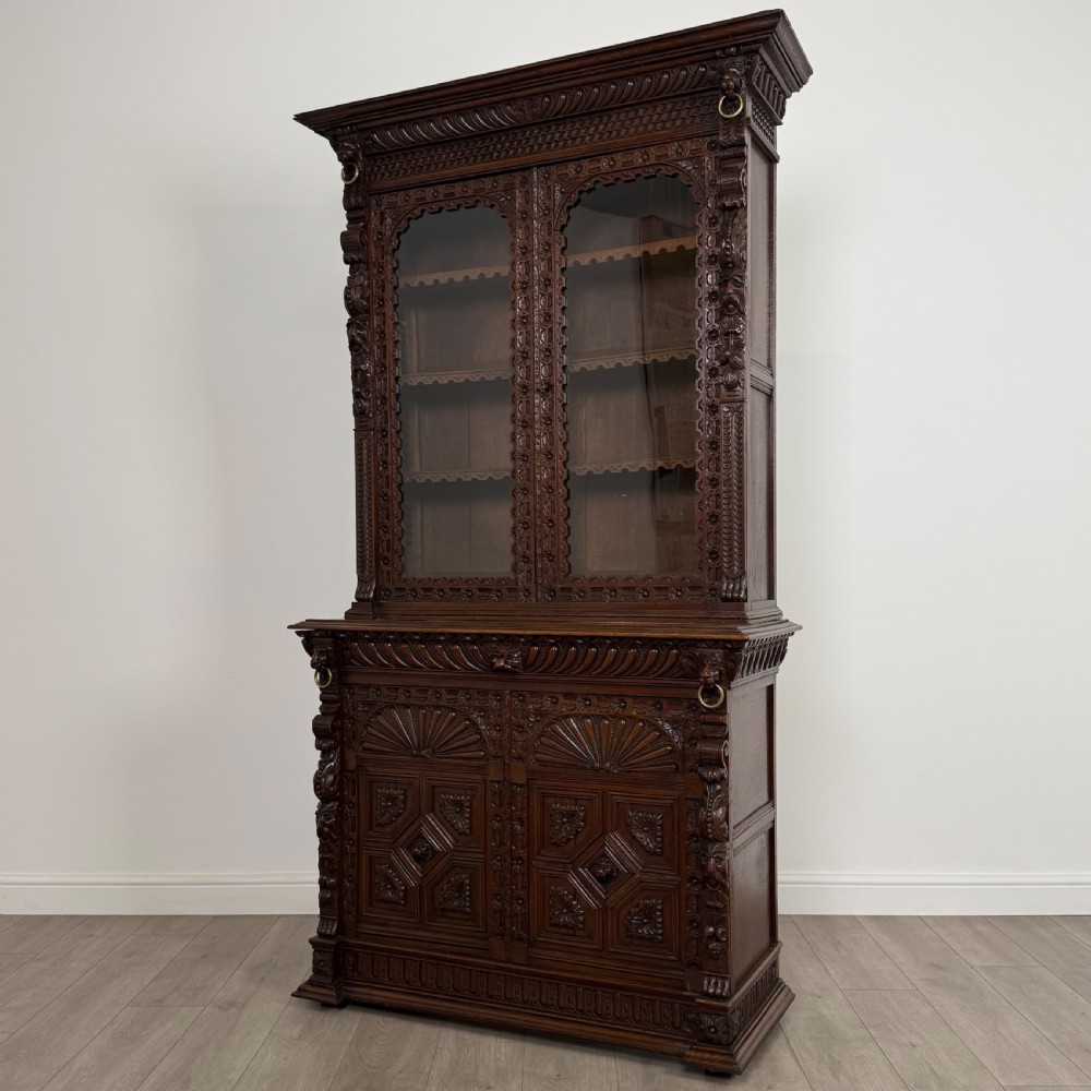 Antique 19th Century Renaissance Revival Bookcase In Oak  View IV