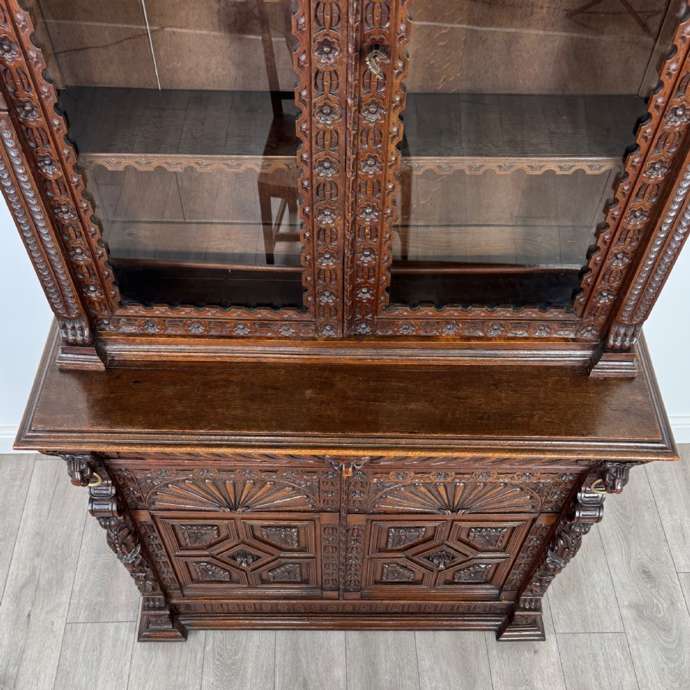 Antique 19th Century Renaissance Revival Bookcase In Oak  View XI
