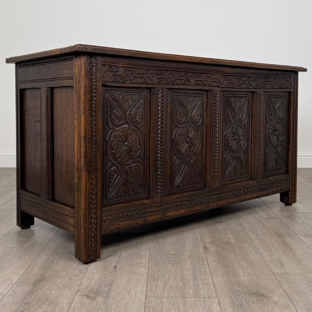 Antique 18th Century Good Quality Carved Oak Coffer  View VIII