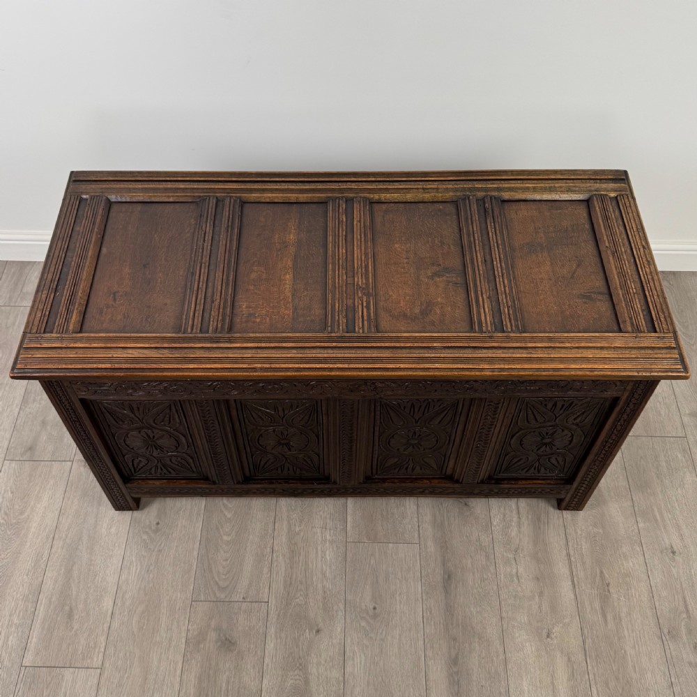 Antique 18th Century Good Quality Carved Oak Coffer  View IX