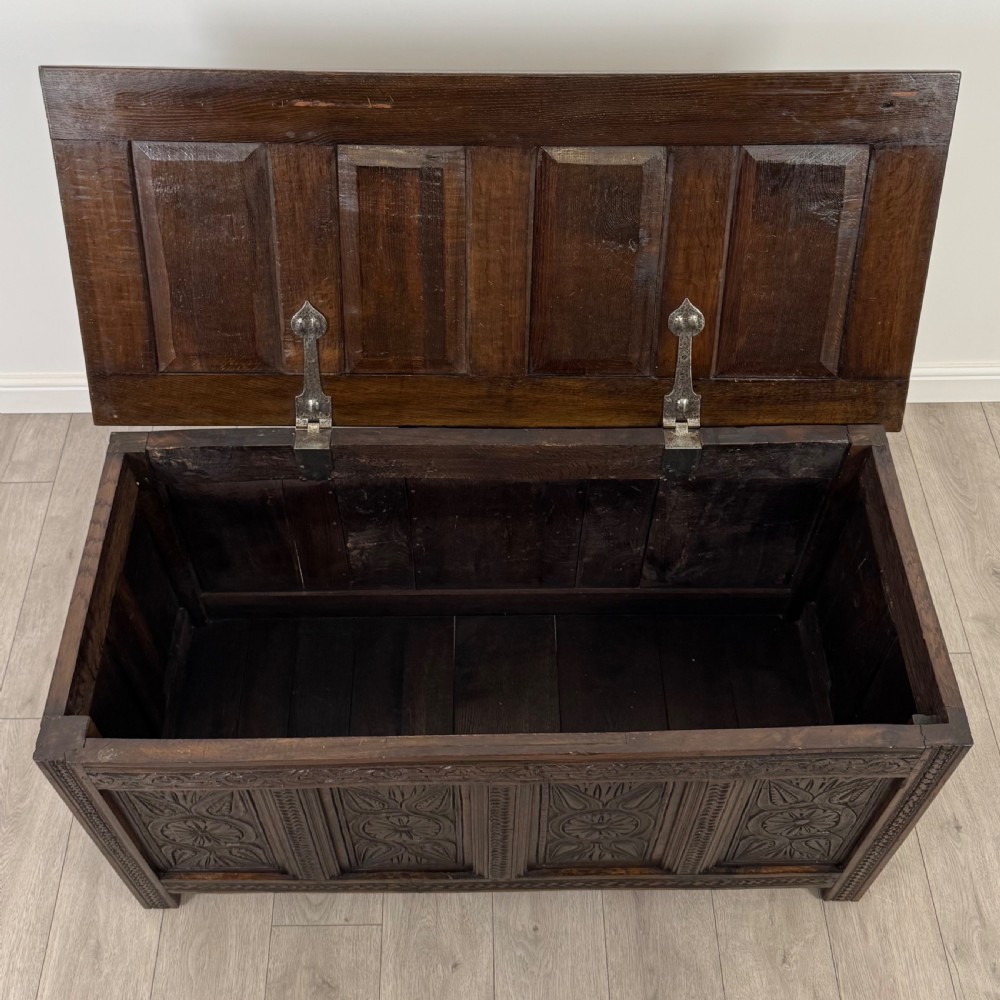 Antique 18th Century Good Quality Carved Oak Coffer  View X