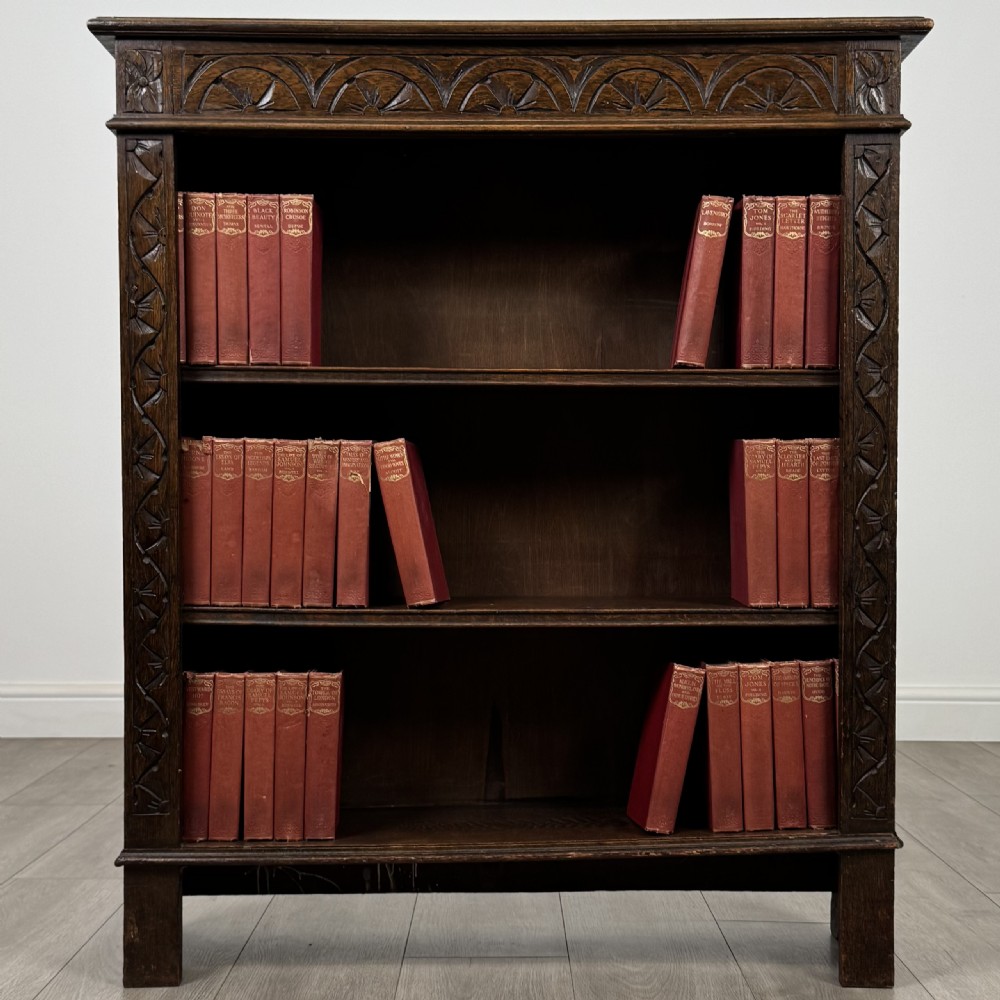 Antique 19th Century Small Carved Oak Bookcase 