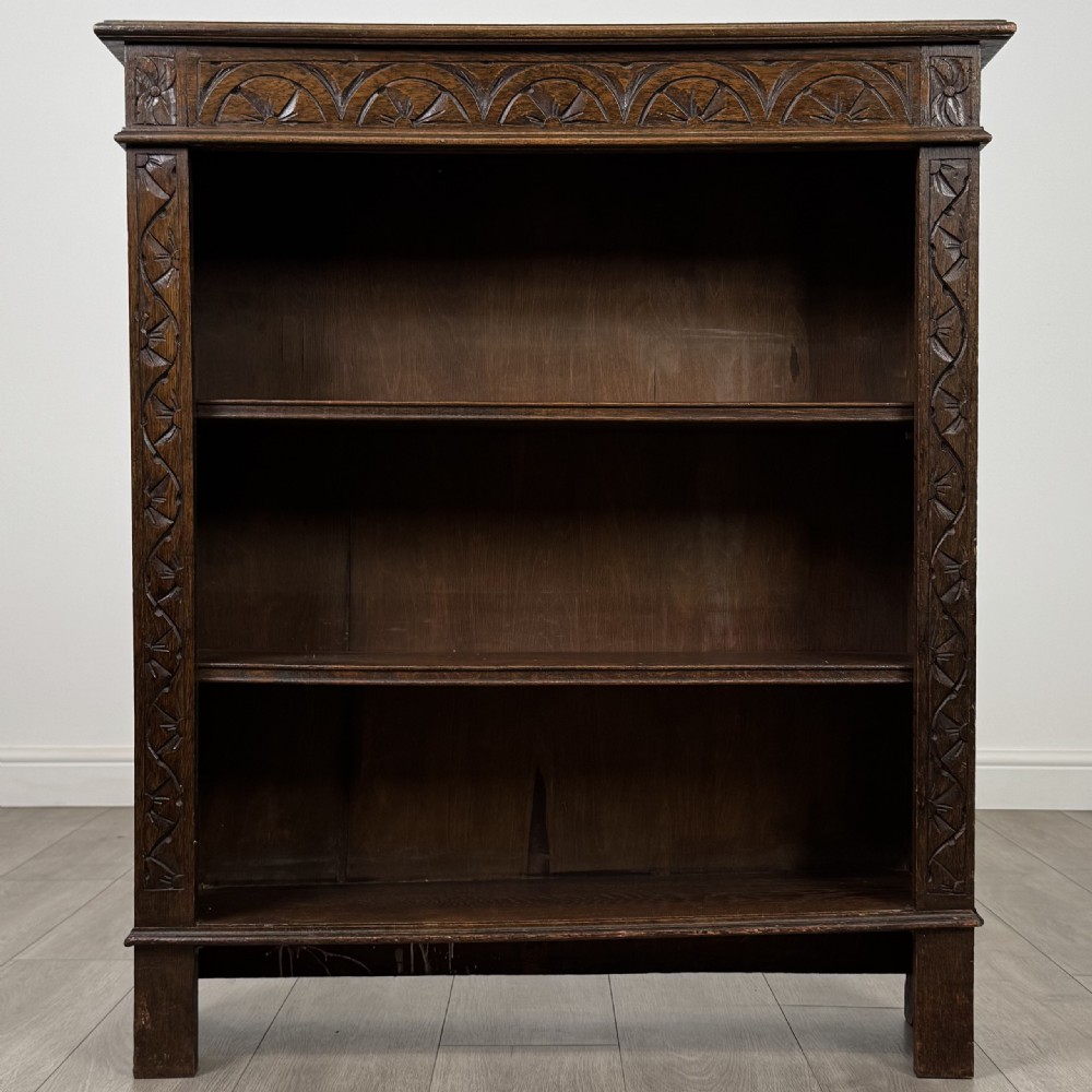 Antique 19th Century Small Carved Oak Bookcase  View II