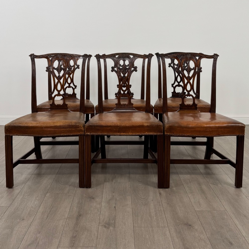 Antique 19th Century Set Of 6 Chippendale Style Dining Chairs