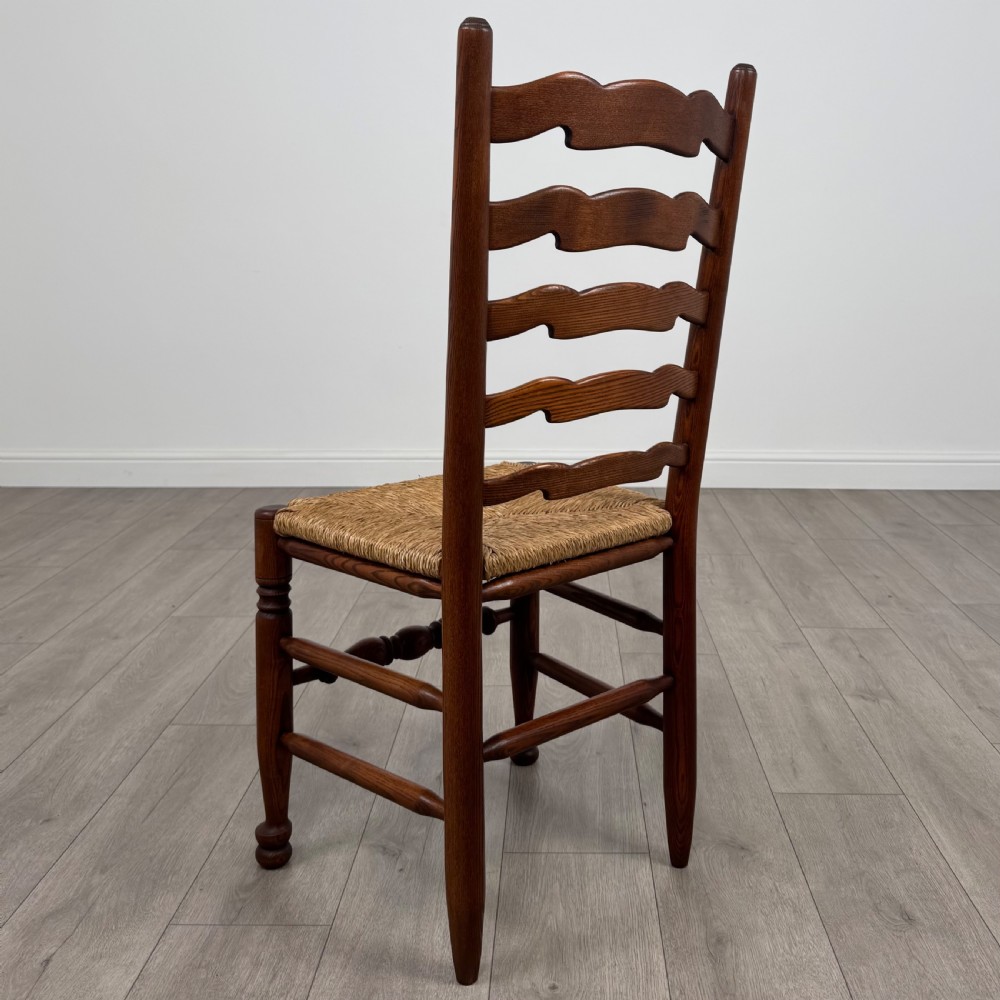 Antique 20th Century Set Of 6 Oak Ladder Back Dining Chairs  View III