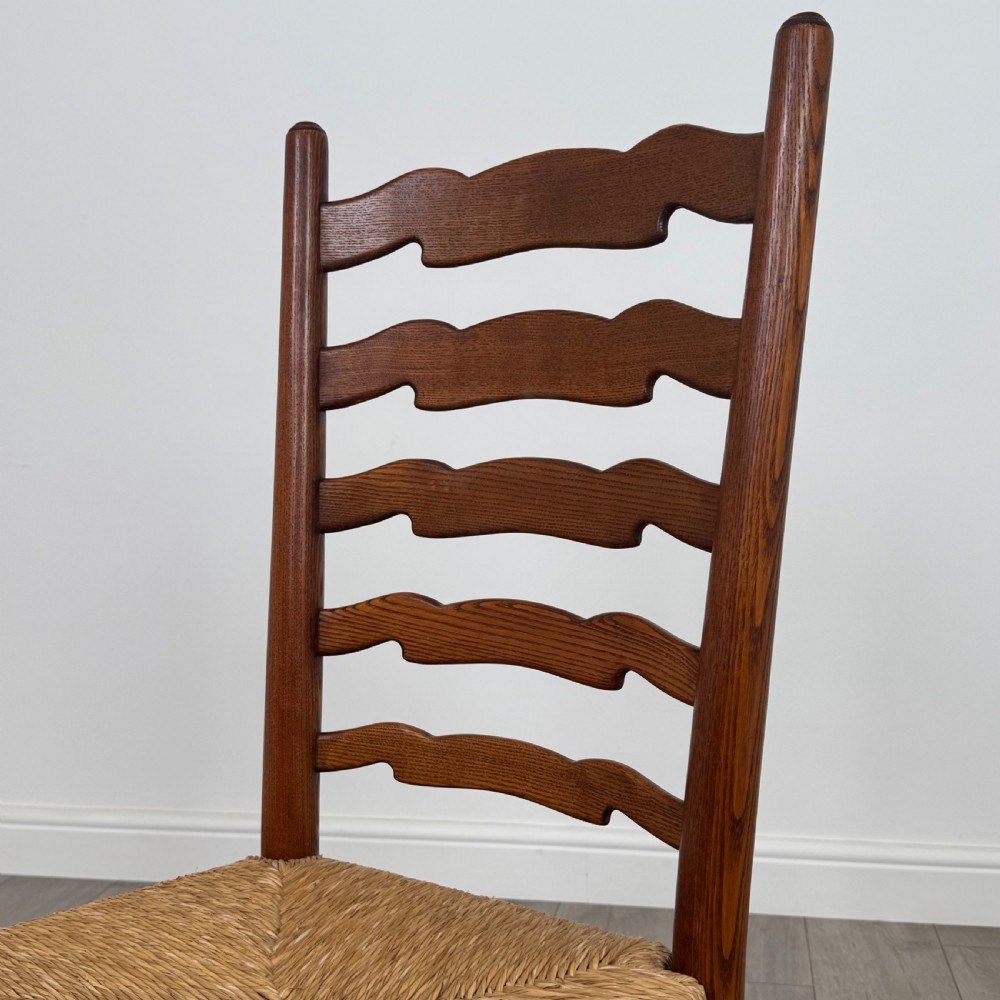Antique 20th Century Set Of 6 Oak Ladder Back Dining Chairs  View IV