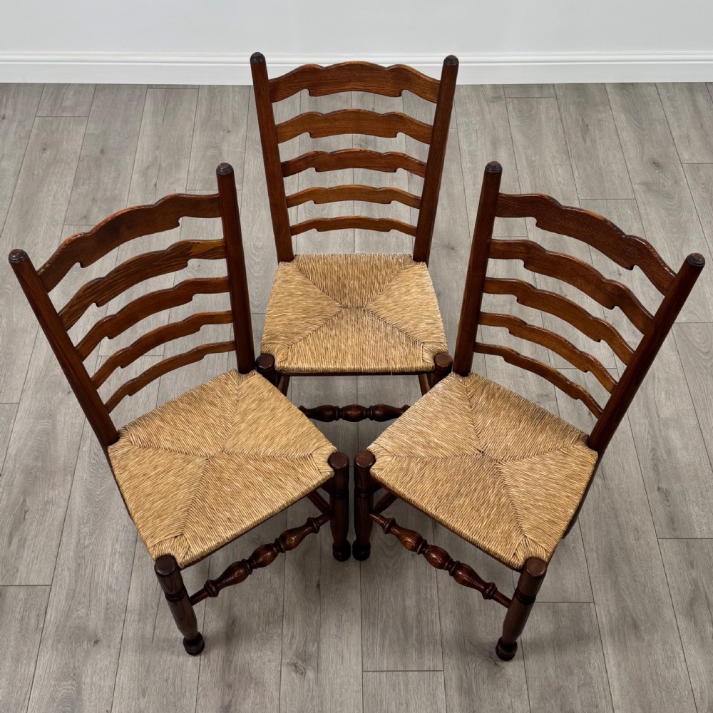 Antique 20th Century Set Of 6 Oak Ladder Back Dining Chairs  View VIII