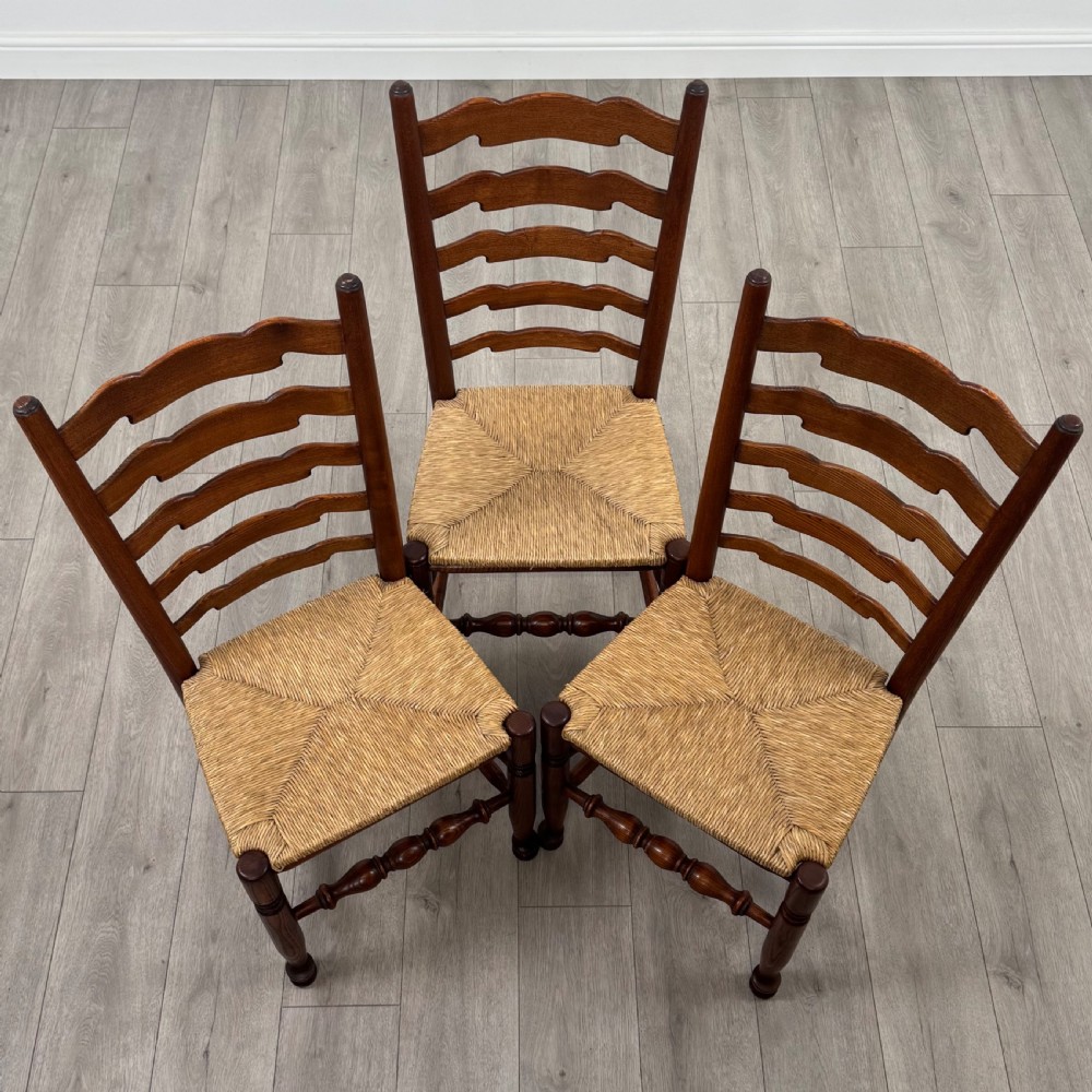 Antique 20th Century Set Of 6 Oak Ladder Back Dining Chairs  View IX