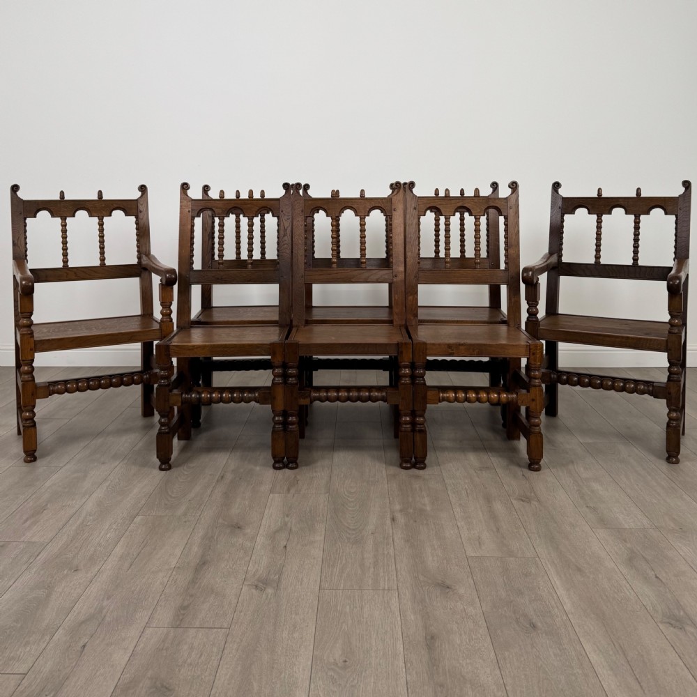  Antique 19th Century Set Of 8 Dining Chairs In Oak 