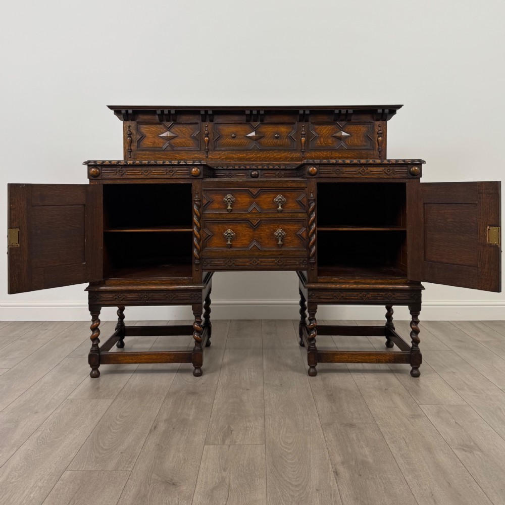  Antique 19th Century Jacobean Style Sideboard In Oak View II