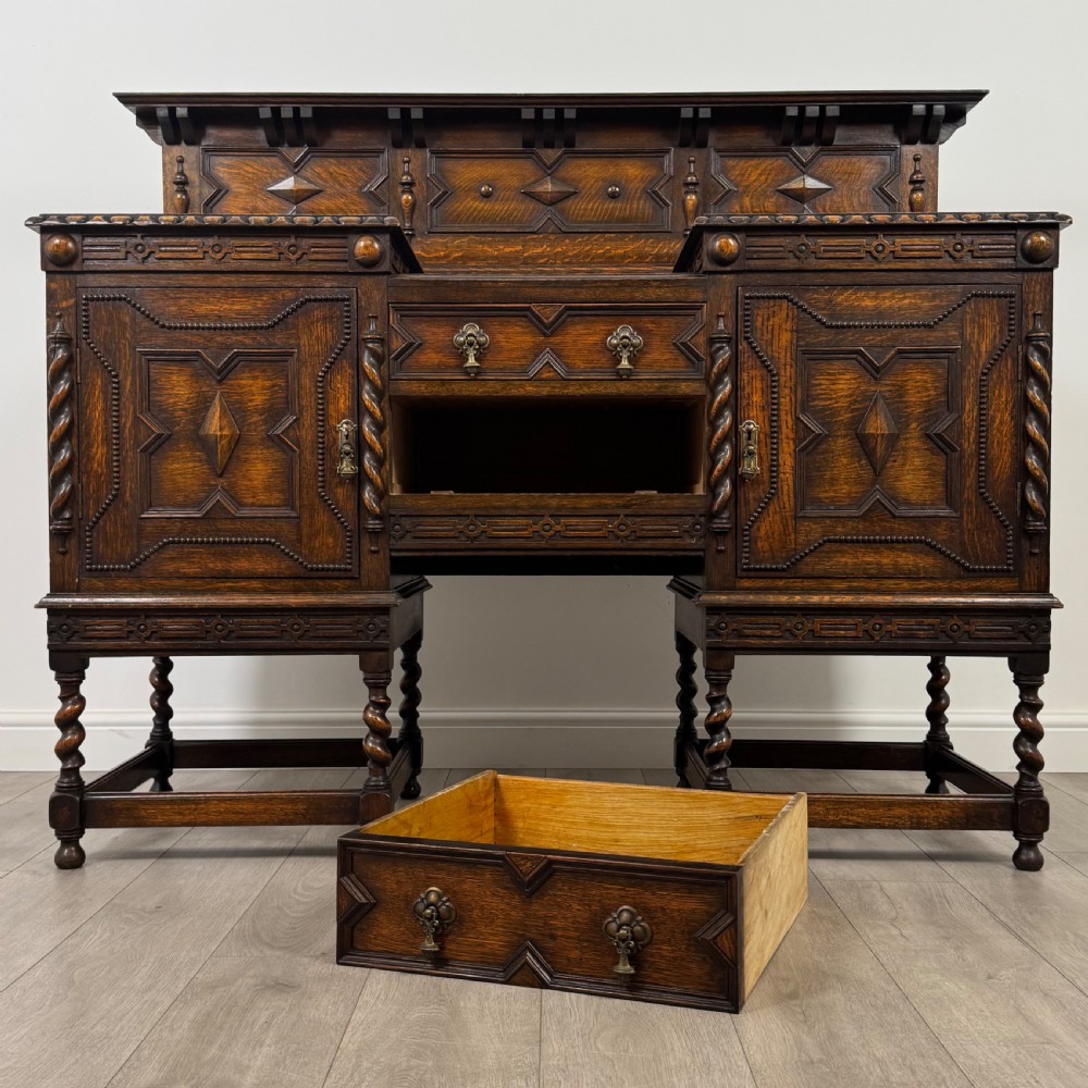  Antique 19th Century Jacobean Style Sideboard In Oak View XII