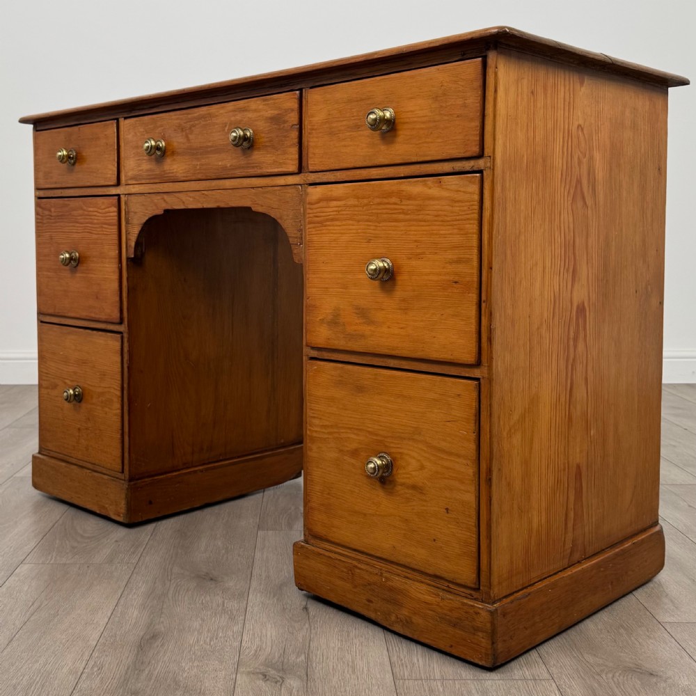 Antique 19th Century Good Quality Pine Kneehole Desk  View II