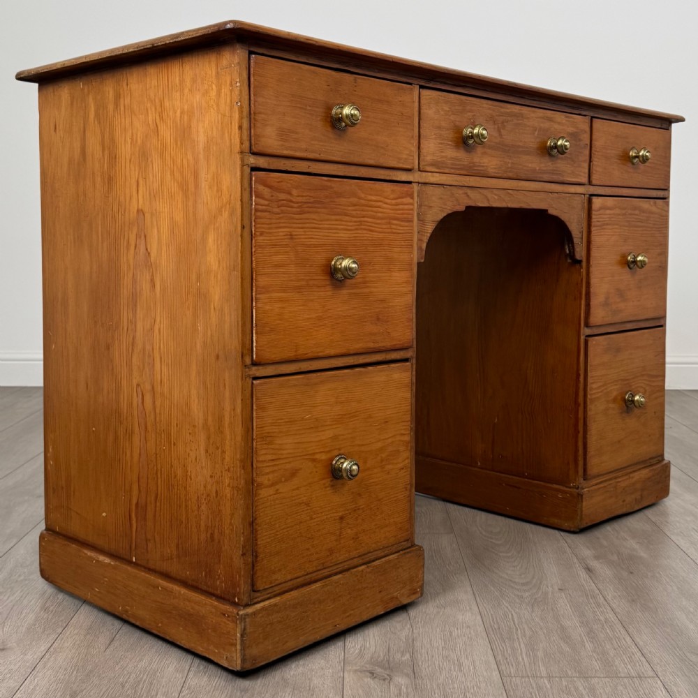 Antique 19th Century Good Quality Pine Kneehole Desk  View IX