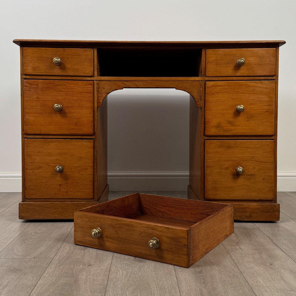Antique 19th Century Good Quality Pine Kneehole Desk  View XI
