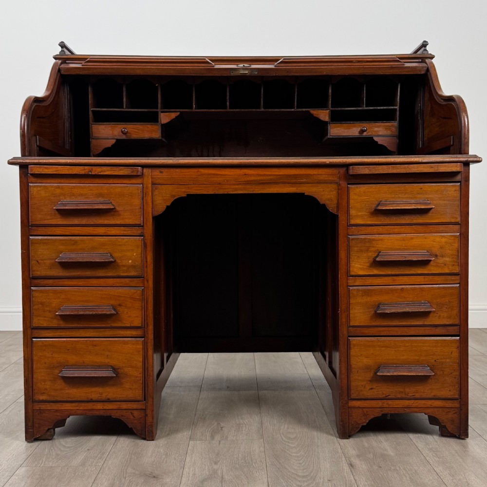 Antique 20th Century Roll Top Desk In Mahogany  View II