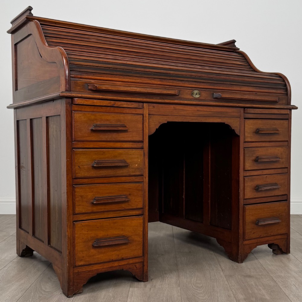 Antique 20th Century Roll Top Desk In Mahogany  View IX