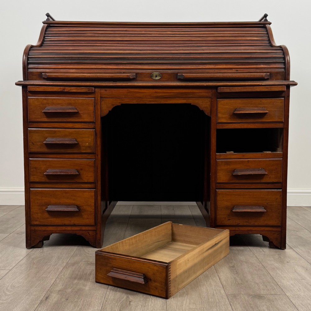Antique 20th Century Roll Top Desk In Mahogany  View XIII