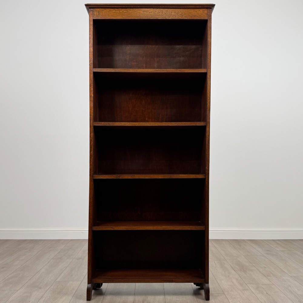 Antique 20th Century Good Quality Open Bookcase In Oak  View II