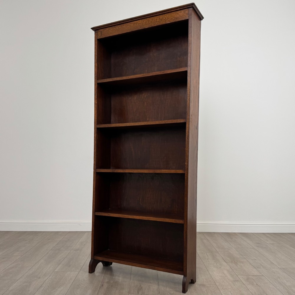 Antique 20th Century Good Quality Open Bookcase In Oak  View III