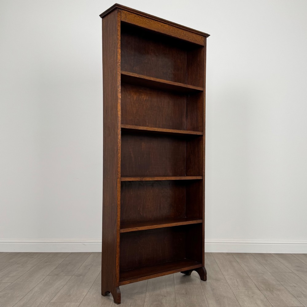 Antique 20th Century Good Quality Open Bookcase In Oak  View IX