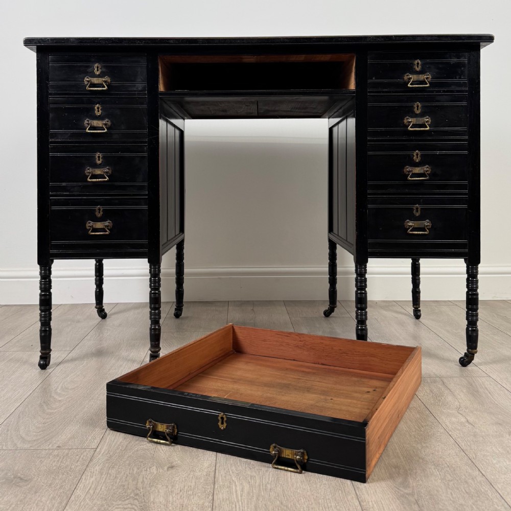 Antique 19th Century Ebonised Desk By Wilkinson & Son  View X