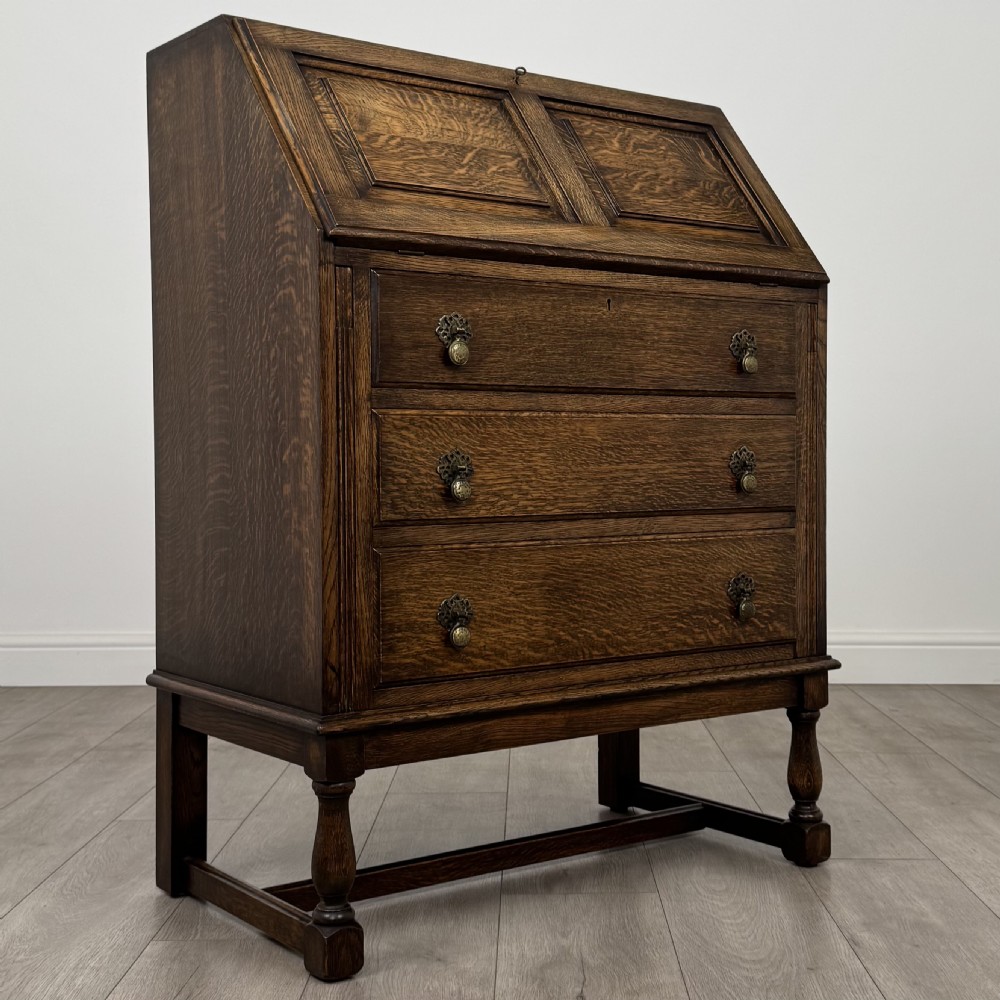  Antique 20th Century Good Quality Bureau In Oak  View IX