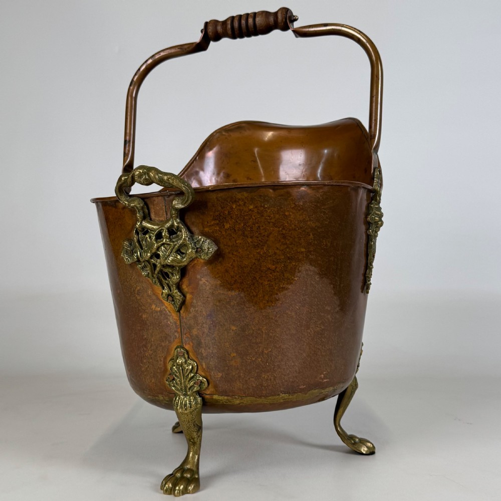 Antique 19th Century Brass & Copper Coal Scuttle 